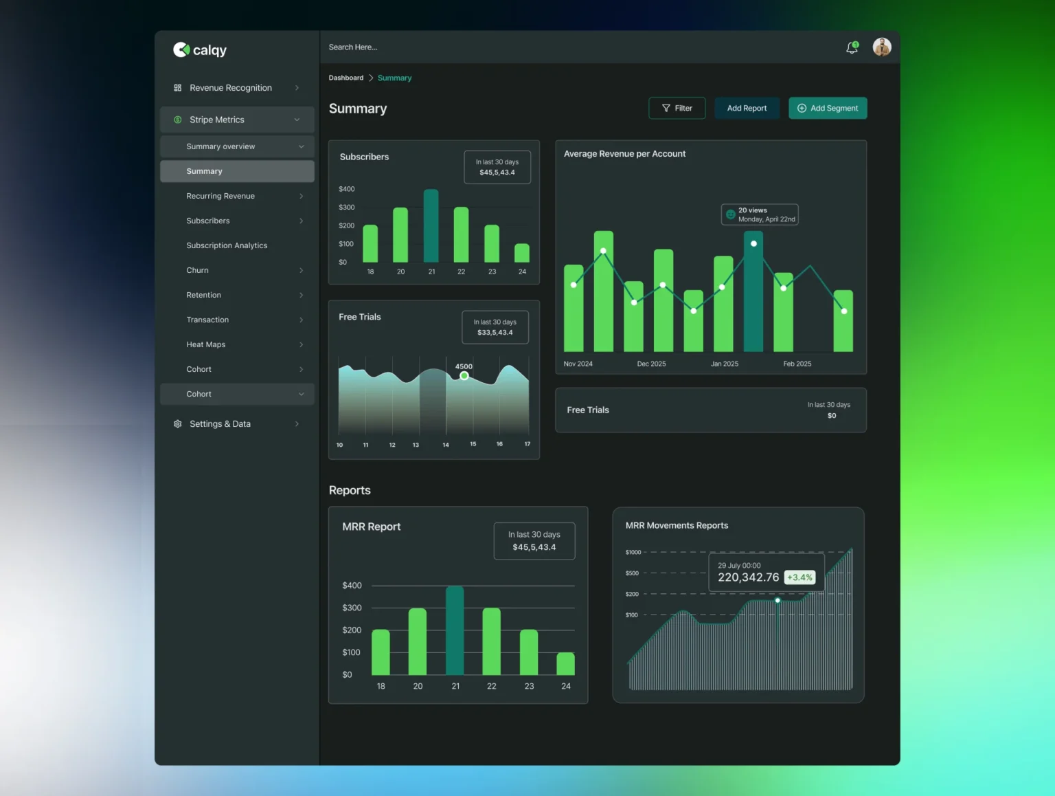 Calqy — revenue recognition dashboard for Stripe